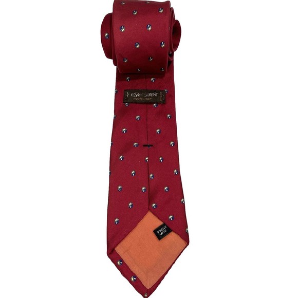 Vintage 80’s Yves Saint Laurent 100% Silk Designer Tie Deep Red Made In USA - Picture 2 of 5